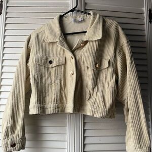Pink Lily Cream Corduroy Cropped Jean Jacket